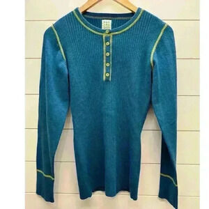 TITLE NINE BLUE MERINO WOOL BLEND RIBBED HENLEY W/BUTTONS BASE LAYER  SIZE M